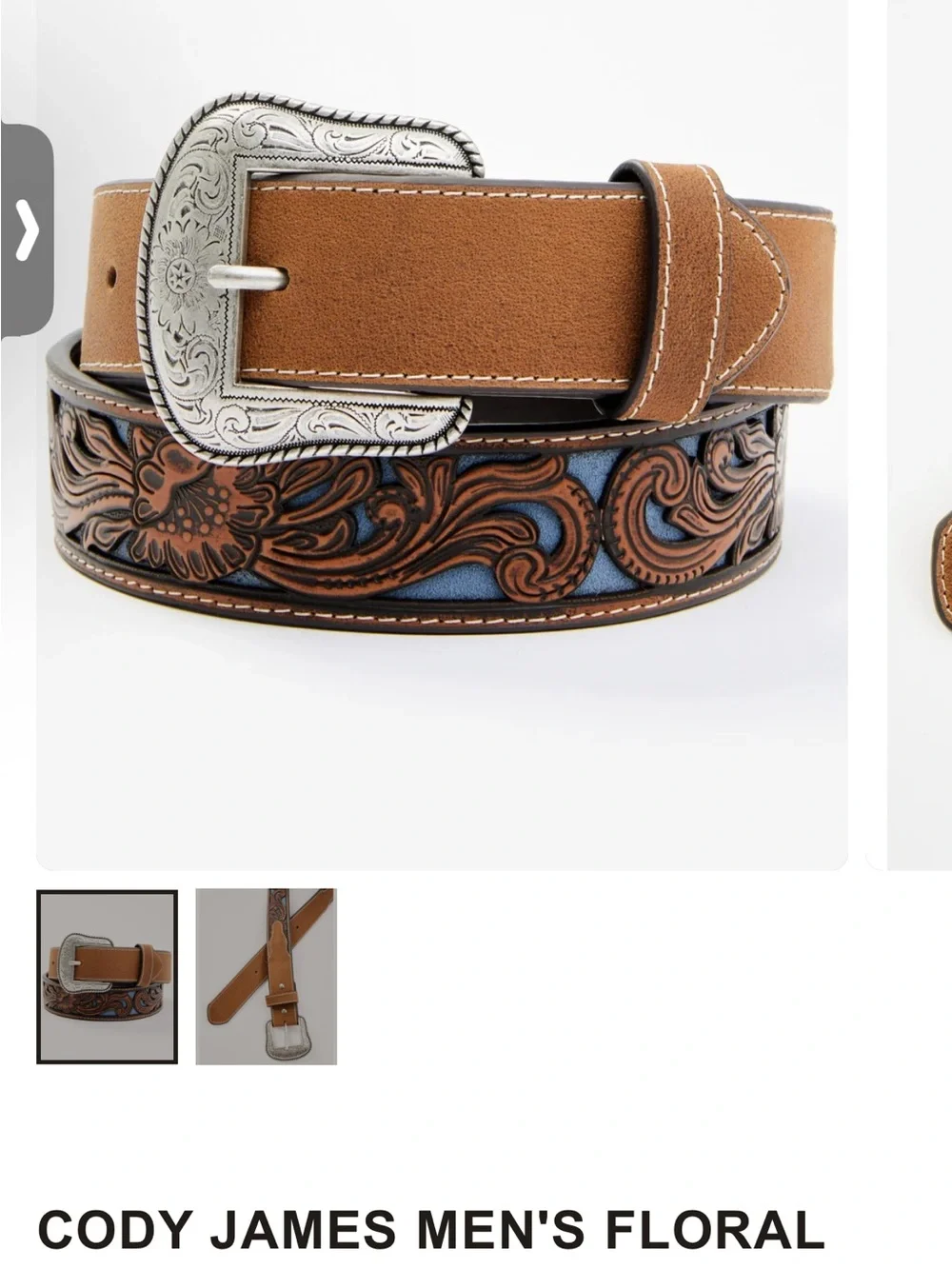 Cody James Men's Tan Floral Tooled Belt with Silver Engraved Buckle